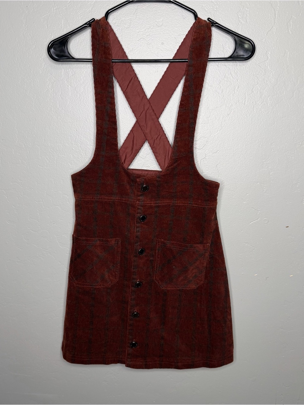 Disturbia Womens Terracotta Check Cord Mini Pinafore Skirt Sz 2